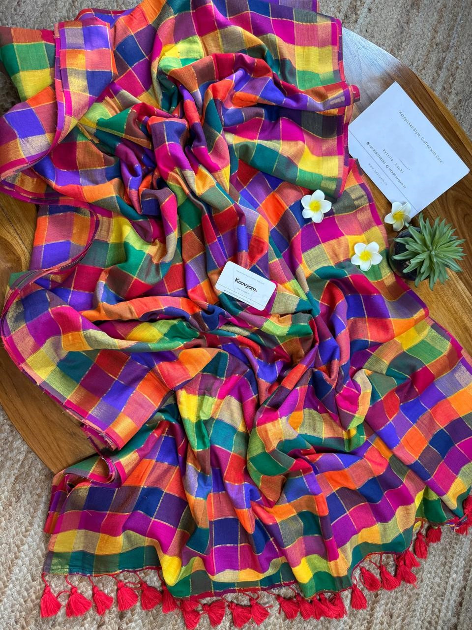 Handloom Multi-Coloured pure mul cotton zari check sarees
